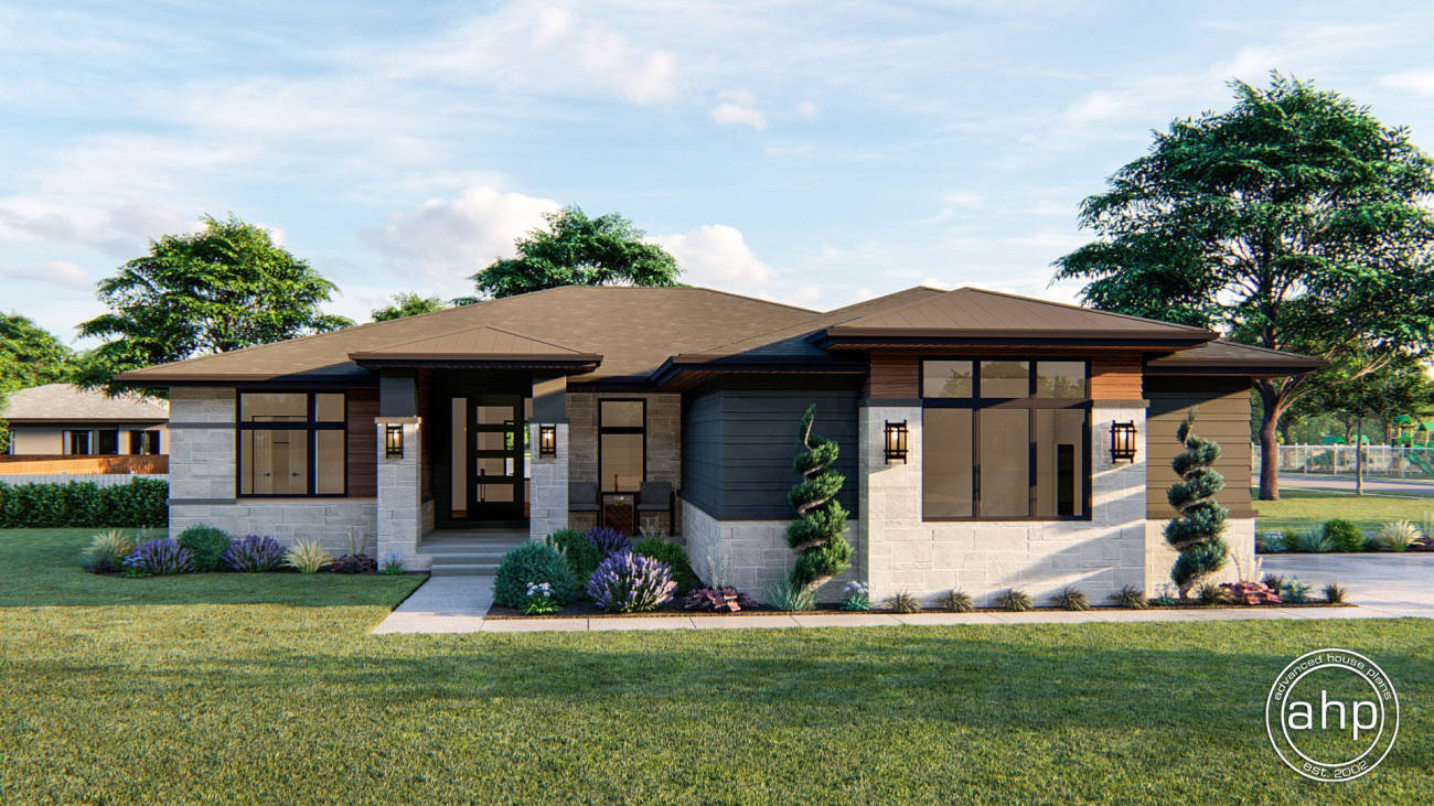 1 Story Modern Prairie House Plan | Pacific Falls