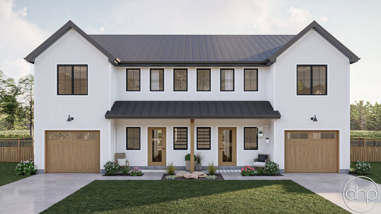 Modern Farmhouse Style Duplex House Plan | Stoney Creek